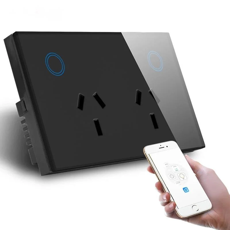 

AU Smart WIFI Socket SAA certified 10A,wifi plug socket Touch Glass Panel Smart Socket,Work with Alexa/Google Assistant