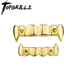TOPGRILLZ Gold Silver Plated HIP HOP Teeth Grillz 6 Top & 6 Bottom Grills Set With silicone Real Shiny Vampire Tooth Sets