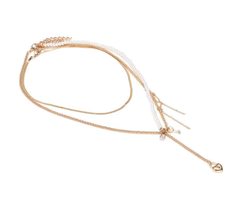 Europe and America autumn and winter design metal imitation pearl stitching temperament necklace