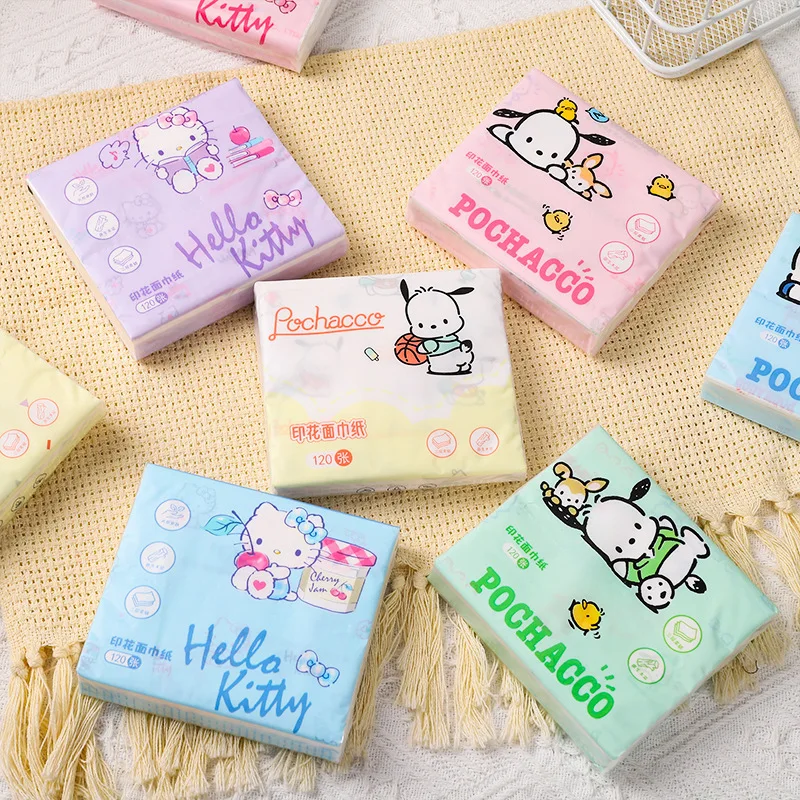 Sanrio 24pcs Cartoon Printing Paper-drawing Toilet Paper Bag Portable Tissue Towel Genuine Pochacco Hello Kitty Wood Pulp Napkin