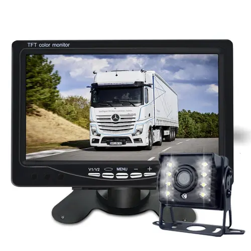 Imagen 1 del producto Cámara de marcha atrás de respaldo fácil de instalar, 12V/24V, con pantalla LCD de 7 "", Monitor de visión trasera a Color CVBS para autobús, camión, RV, camionetas de remolque, camión RV