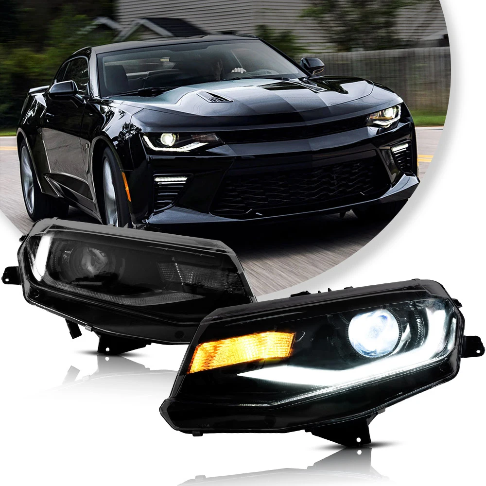 VLAND 2016-2018 Camaro & 19-2024 Camaro ZL1 LED Dual Beam Projector Headlights Black Housing Headlamp Assembly