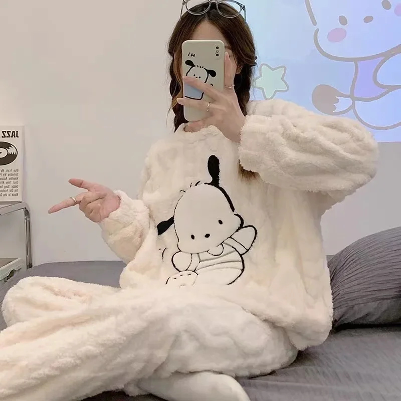 Sanrio Hello Kitty Fall Pure Cotton Long Sleeve Trousers Casual Homewear Women\'s Pajamas Silk Pajamas Women\'s Sleepwear Suit