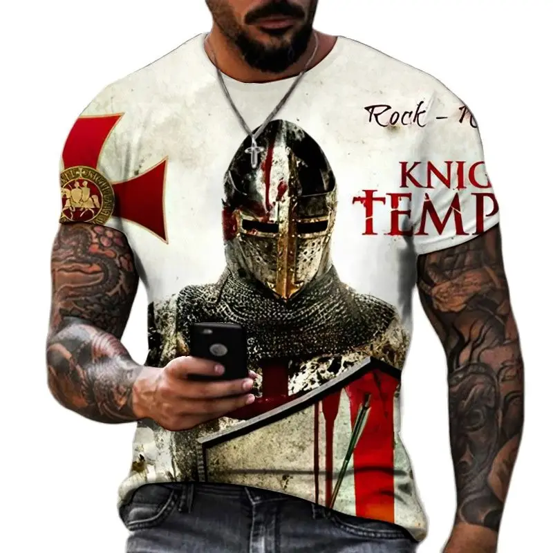 

Vintage Top Summer Fashion Templar 3D Printed Men's T-Shirt Street Harajuku Cross TShirt For Men Short Sleeve Oversized Tshirt