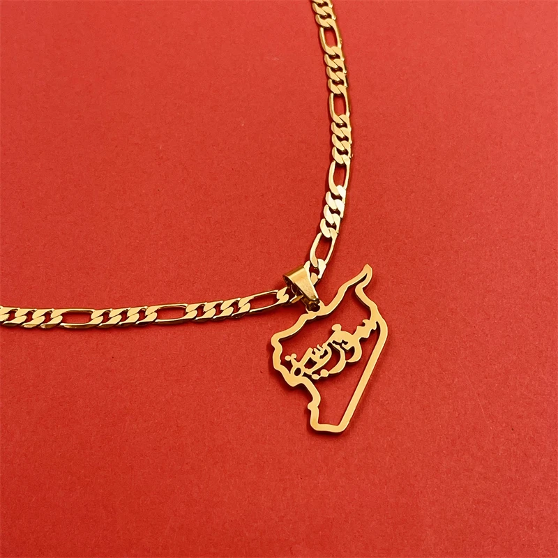Stainless steel gold-plated Syrian map necklace patriotic commemorative pendant for men and women, ethnic style holiday gift jew