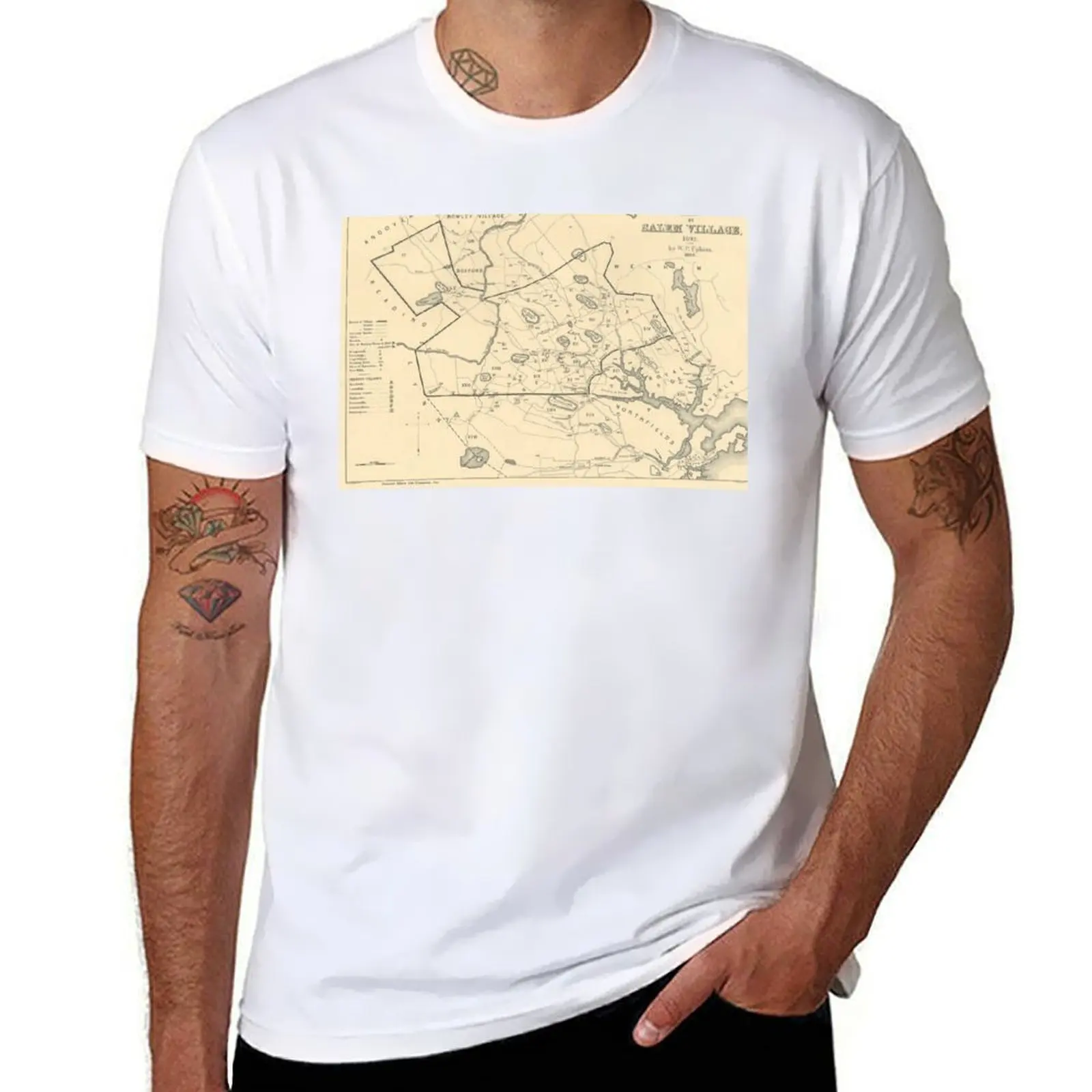

Map of Salem, Massachusetts During Witch Trials T-Shirt cotton t shirt pack t shirt men 100% cotton luxury brand T-Shirt