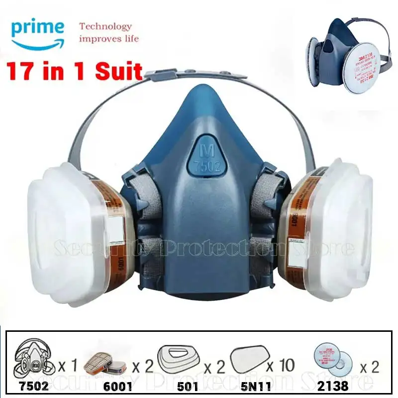 

17in1 7502 Dust Gas Respirator Half Face Dust Mask For Painting Spraying Organic Vapor Chemical Gas Filter Work Safety For 3M