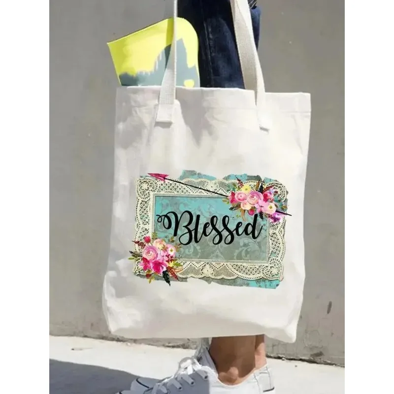 

Холщовая сумка-шоппер с цветочным принтом для женщин и девочек, эстетичная многоразовая сумка для покупок, милый подарок для школы, пикника и повседневного использования