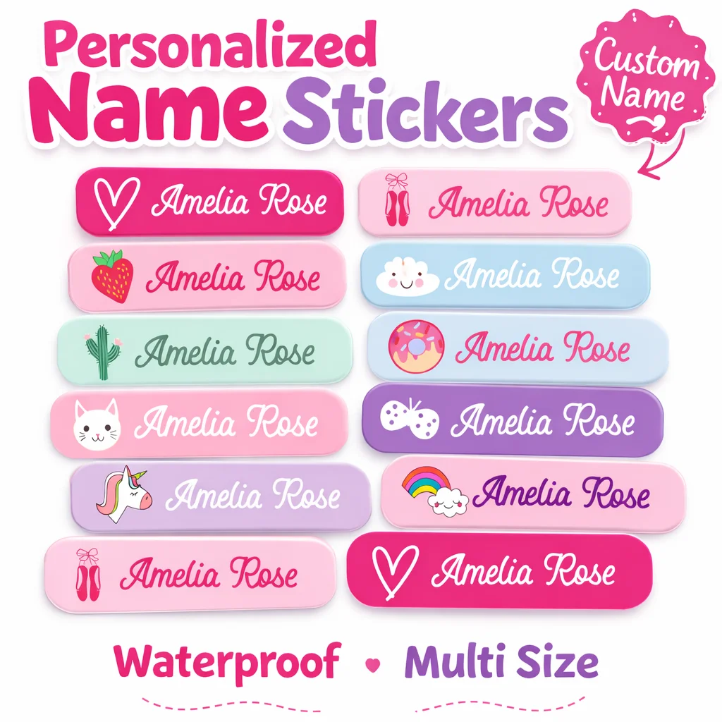 132 Personalized Name Stickers for Kids, Custom Waterproof Name Labels for Bottles, Lunch Boxes, School Supplies