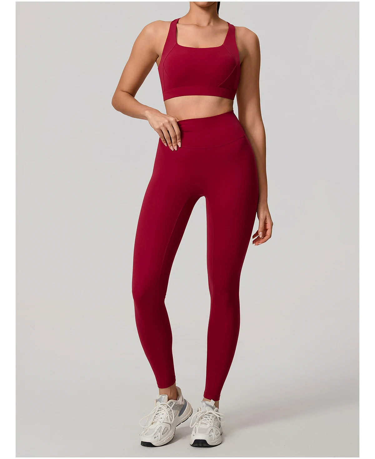 Hearuisavy Damen Yoga-Set mit Rückenfreiem Sport-BH und Hochtaillierter Leggings, 2-teiliges Workout-Outfit für Fitness, Laufen und Training – Detail 12