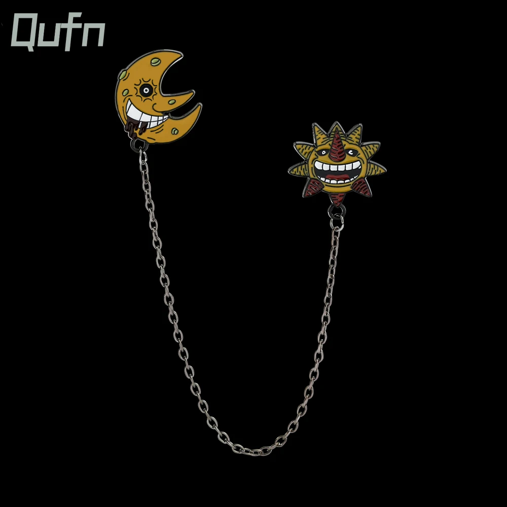 Anime Soul Eater The Sun And Moon Cartoon Enamel Metal Brooch Chain Pendant For Anime Lovers Accessories Collection Jewelry Gift