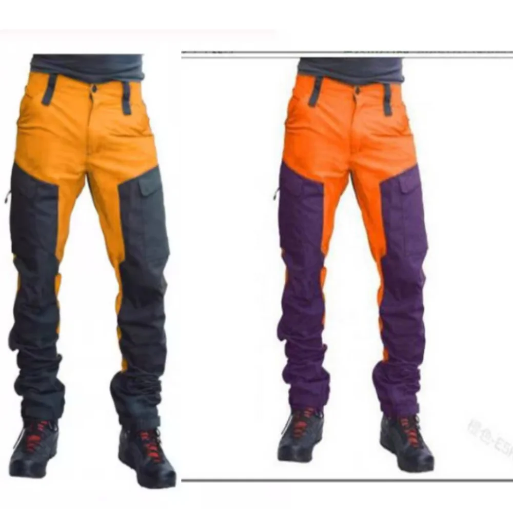 Splicing Work Pants, Work Clothes, Wear-Resistant Color Blocked Multi Pocket Pants, Labor Protection And Welding Work Pants