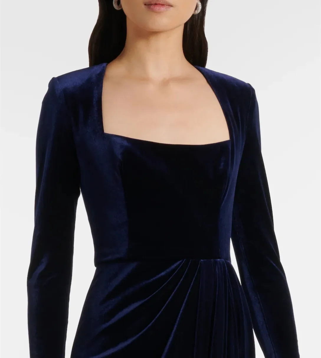 Aangepaste Lange Vierkante Hals Avondjurken Fluwelen Zeemeermin Geplooid فسات Bravo Mohamed Museum Trein Galajurk voor Vrouwen