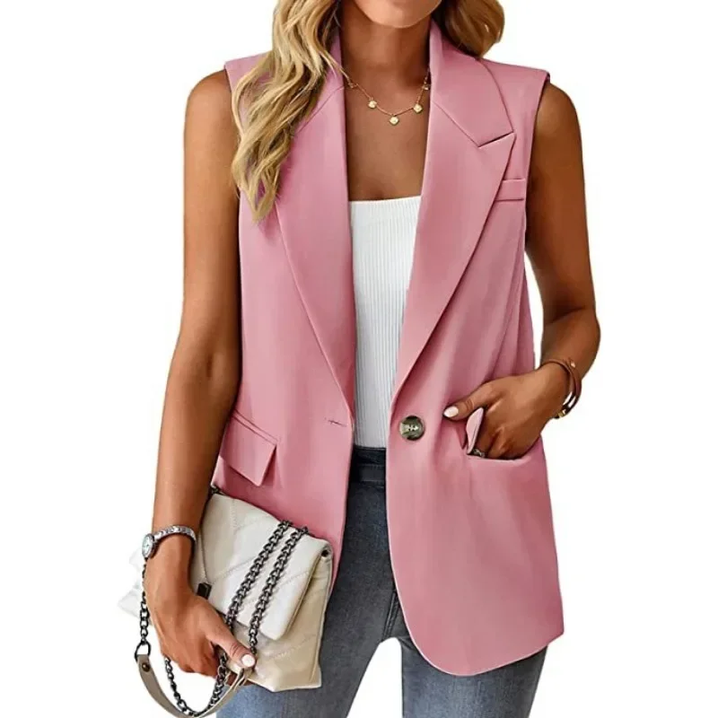 2024 Spring Summer New Women\'s Clothing Casual Fashion Suit Vest Solid Color Single Button Coat Blazer Jacket