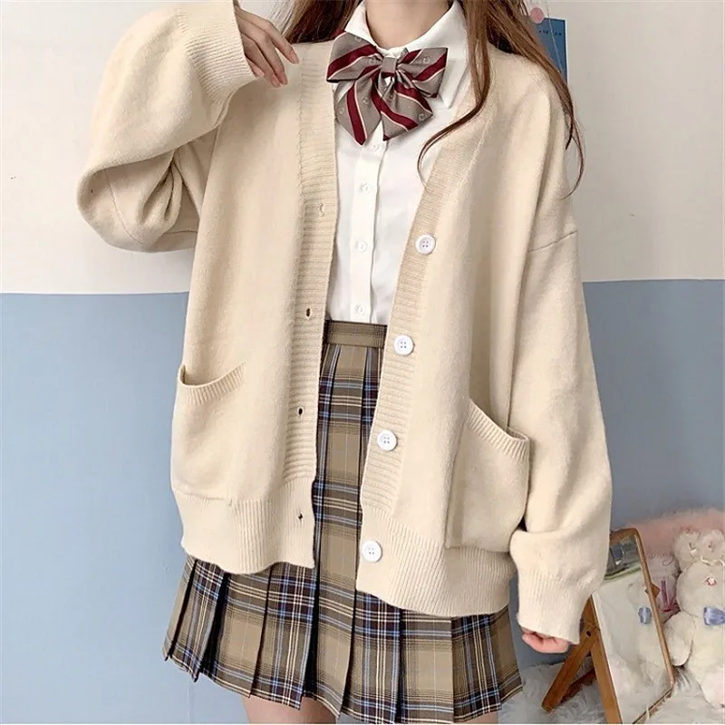 Women Solid Simple Single Breasted Pockets School Girls All-match Loose Kawaii Ins 2XL Leisure Fashion Outwear Chic New