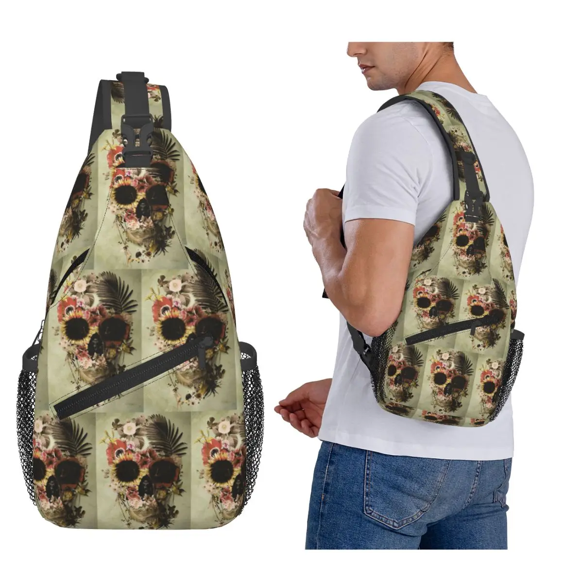

Garden Skull Light Chest Bag Men Sling Crossbody Backpack Chest Bag Travel Hiking Daypack Shoulder Bag