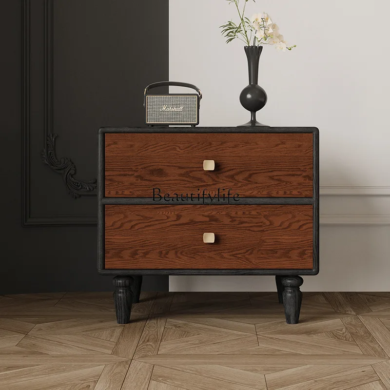 

*All solid wood bedside table retro style bedroom simple locker modern 2024 new