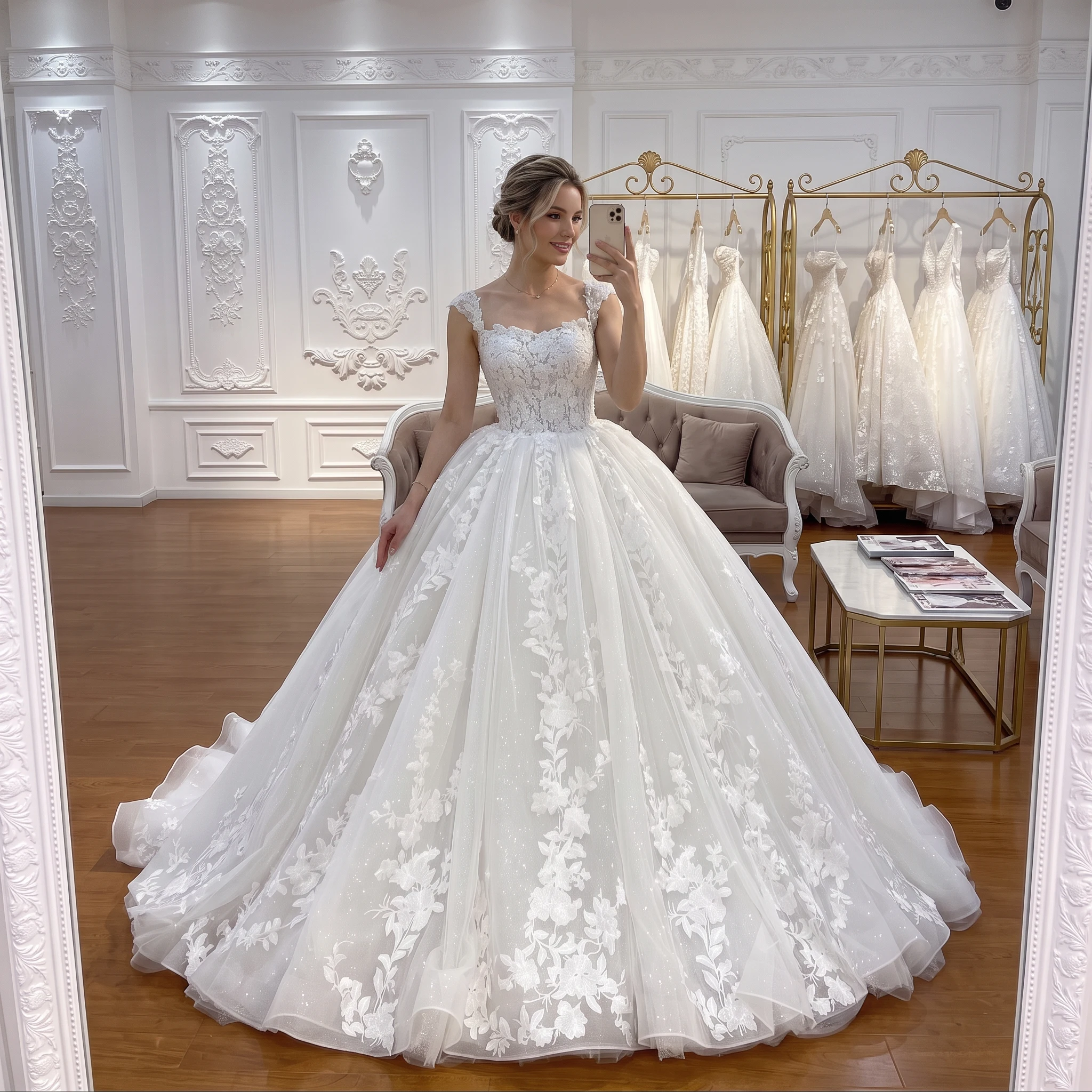 Elegant Sweetheart Cap Sleeve Wedding Dress Luxury 3D Floral Lace Appliques Sparkle Tulle Ball Gown Bridal Dress Floor‑Length Br