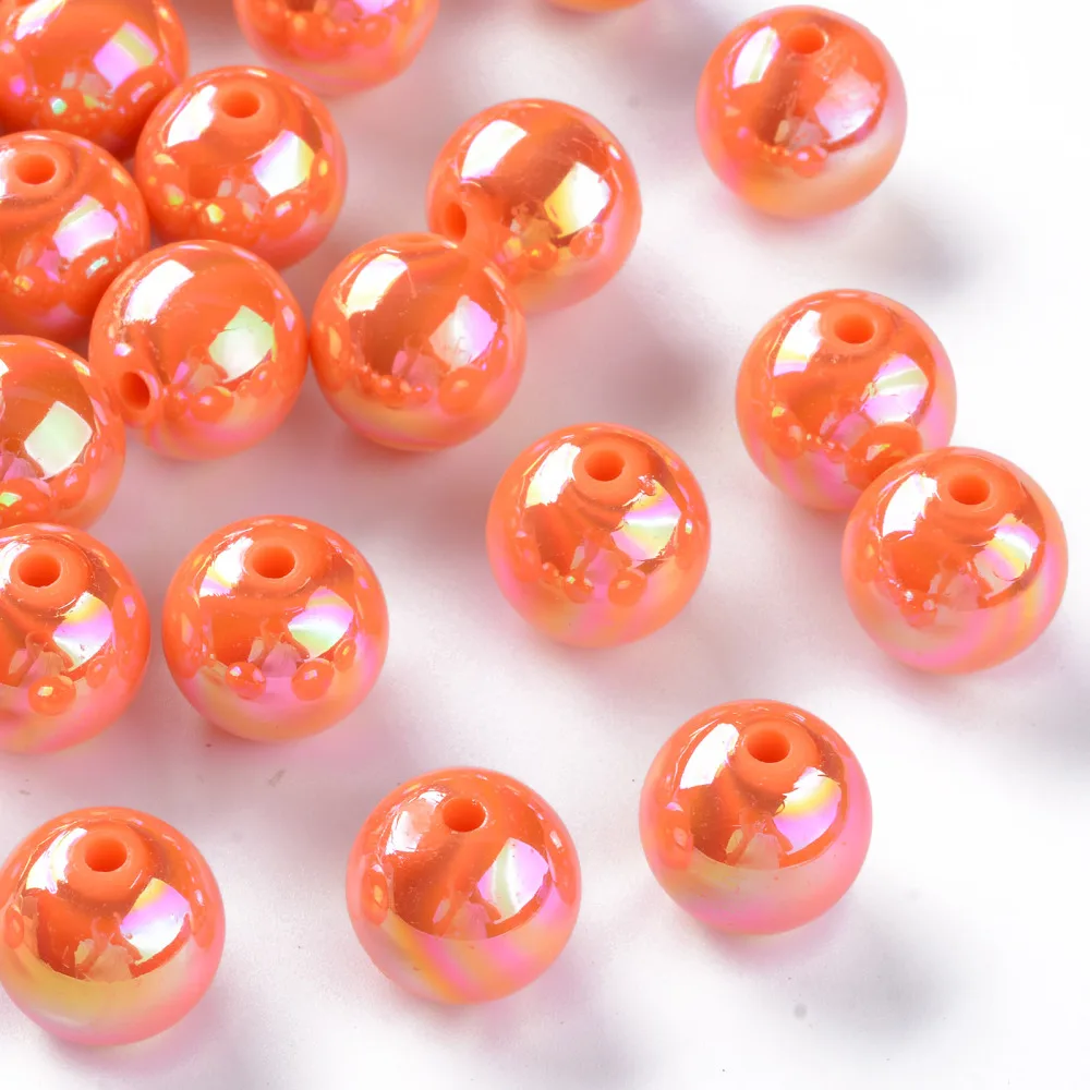 

500g Opaque Acrylic Beads AB Color Plated Round Coral 16x15mm Hole: 2.8mm about 220pcs/500g