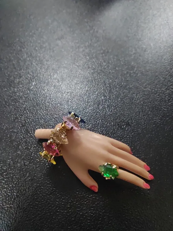 NONE 1:6 Puppe Mini Schmuck Ohrring Halskette Set für Puppe dekorativ, Miniatur Kristall Diamant Halskette Ring Puppe Geschenk Zubehör 3