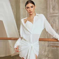 ZYM Sexy Long Sleeves Latin Dance Shirt Dress Women Black White Performance Dancing Suit Latin Dance Dresses Salsa CostumeSL5121