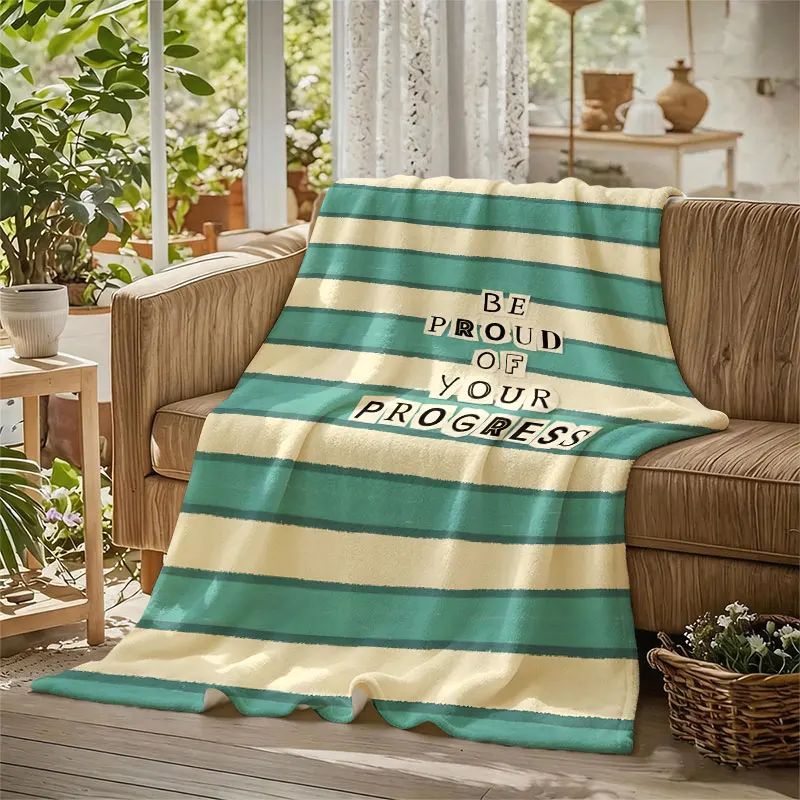 Positive Quote Stripe Flannel Blanket Warm Soft Halloween Christmas Decorative Couch Warm Cozy All-Season Gift