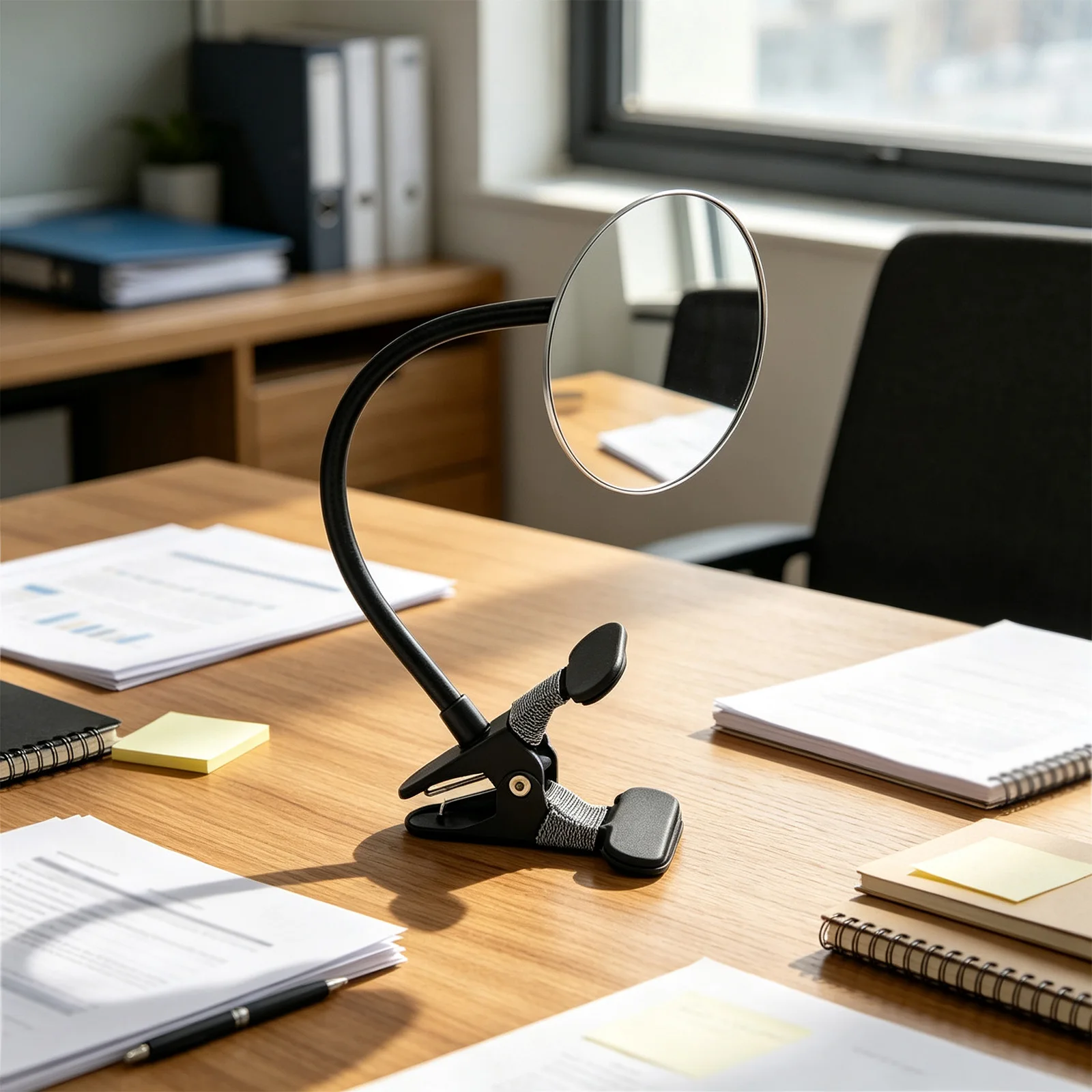 Desk-Mounted Convex Safety Mirror with Sponge-Lined Clamp for Scratch Protection and Stable 360 Degree Adjustment
