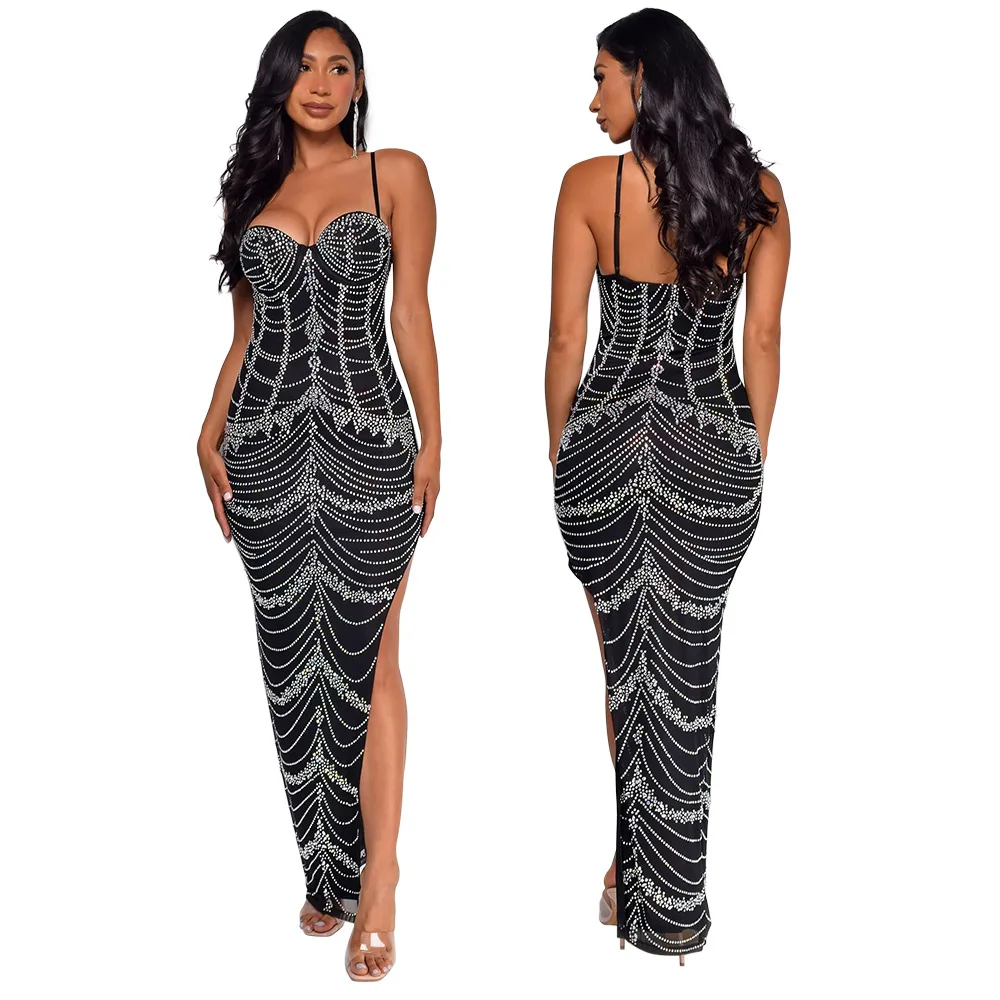 

EINY Black Backless Rhinestone Prom Maxi Dress Women Elegant Birthday Party Dress Womens Bodycon Long Evening Dresses Vestidos