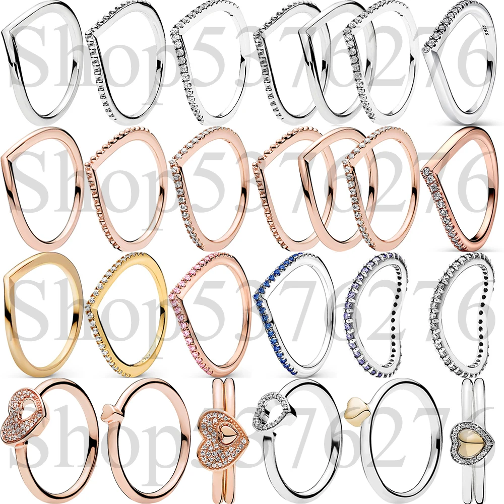 925 Sterling Silver Timeless Wish Shimmering Sparkling Beaded Polished Wishbone Fashion Stacking Ring For Women Gift DIY Jewelry
