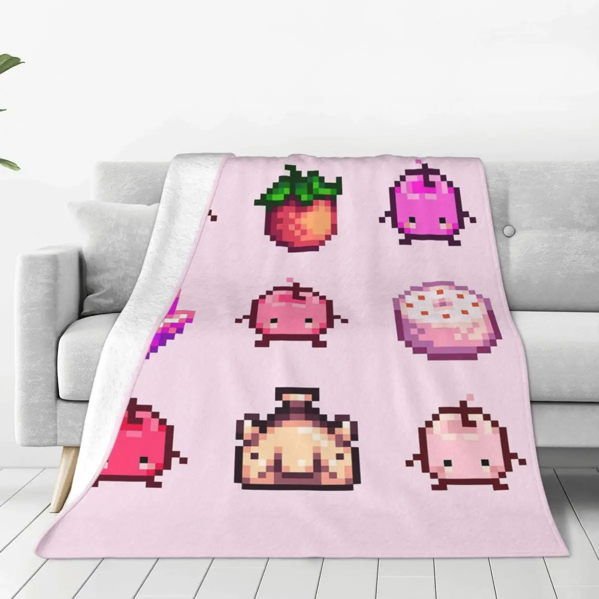 Stardew Valley Pink Junimo Set Blankets Soft Warm Flannel Throw Blanket Plush for Bed Living room Picnic Travel Home Couch