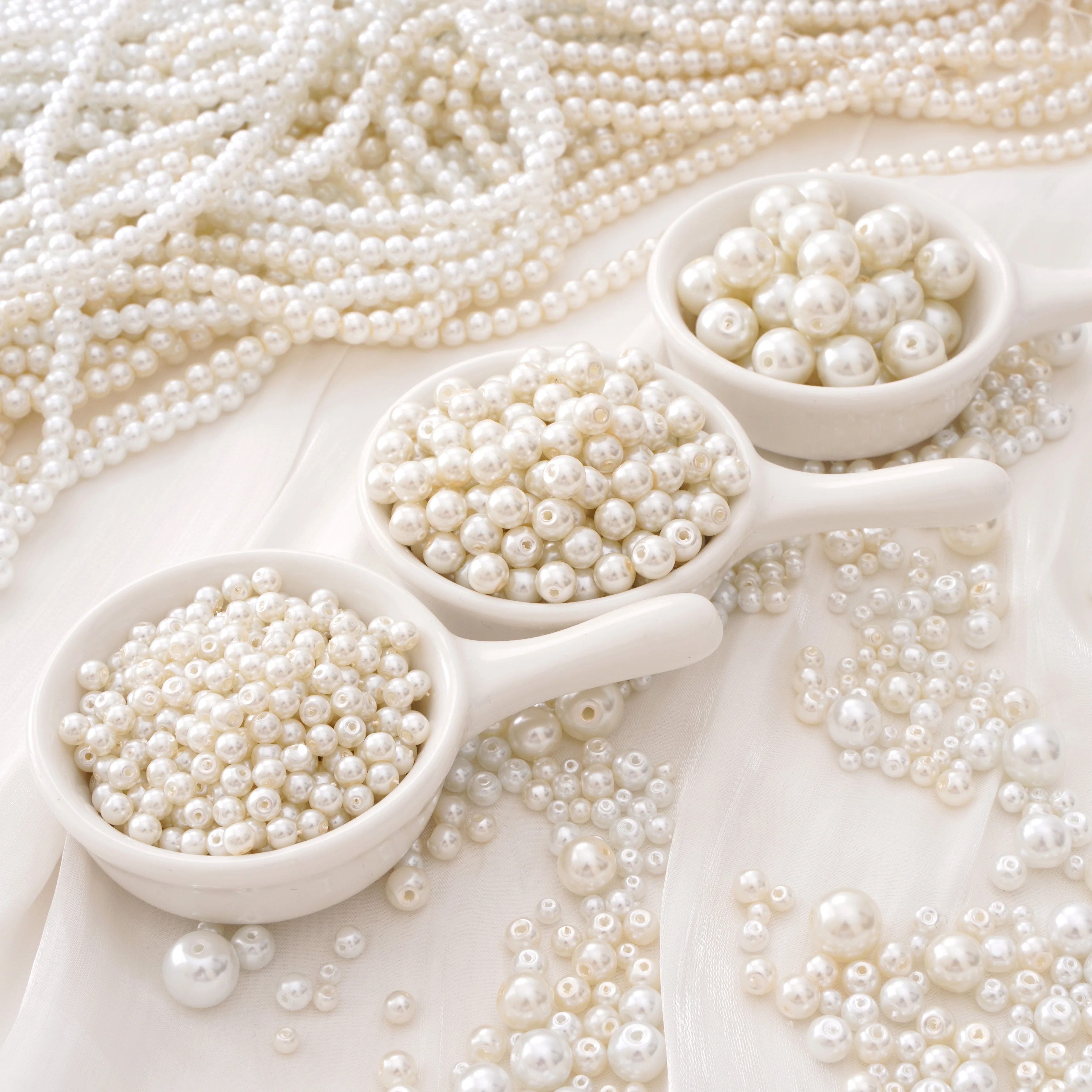 20-50Pcs 3/4/5/6/8/10mm Ivory/White Glass Pearl Beads Spacer Round Beads For Jewelry Making DIY Handmade Bracelets Necklace