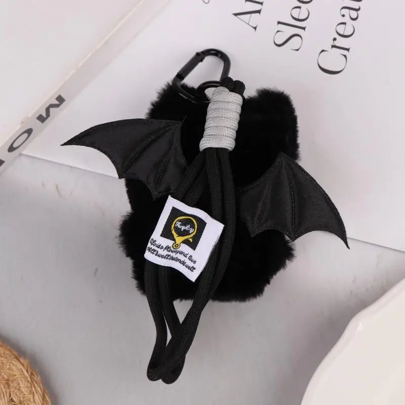 Pendentif de poupée en peluche Kitty noir à ailes d'esprit, Unique, 10cm, grands yeux, Style Punk, accessoire de sac pour cadeau d'anniversaire pour enfant