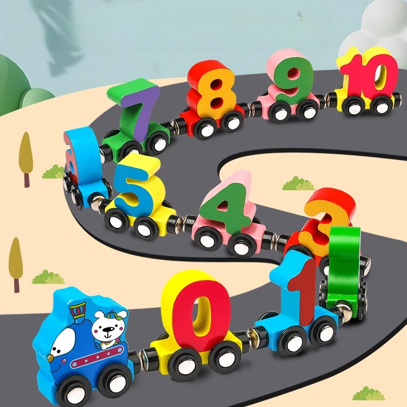 Ensemble de Train Alphabet magnétique en bois, 11/27 pièces, jouet d'apprentissage des lettres ou des chiffres ABC, Trains pour enfants, blocs de construction éducatifs, Puzzle