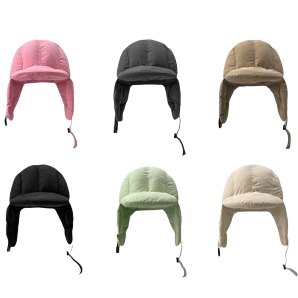 Solid Color Padded Bomber Hats Thermal Padded Korean Version Windproof Cycling Cap Retro Style Ear Flaps Fleece-Lined Winter Hat
