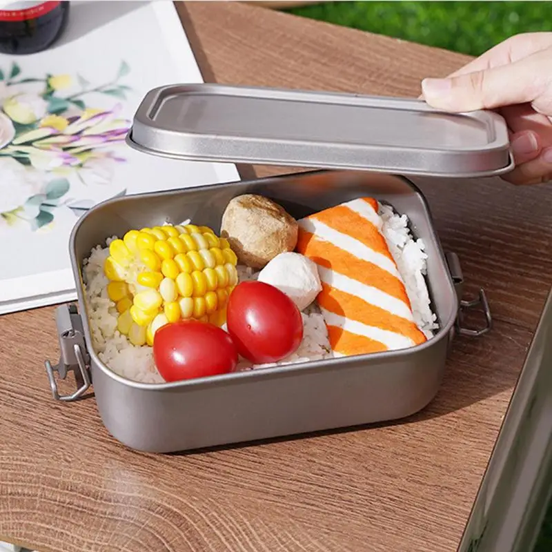 

Titanium Lunch Box Metal Lunchbox Foldable Handle Box With Airtight Lid Seal Cooking Food Box Metal Leak-Resistant For Heating