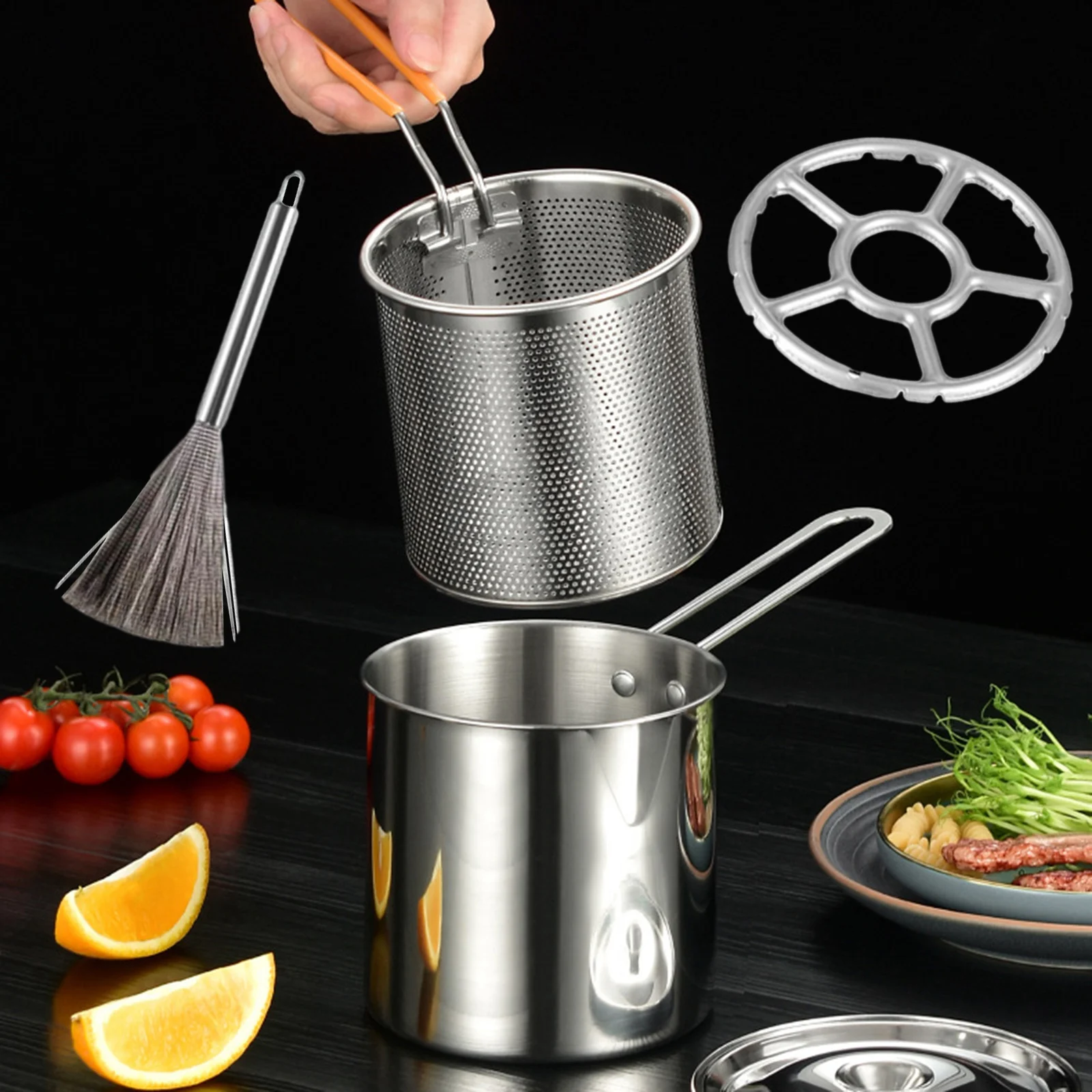 304 Stainless Steel Oil Fryer With Filter Screen Electromagnetic Stove Household Mini Fuel-Efficient Multifunctional Small Fryer