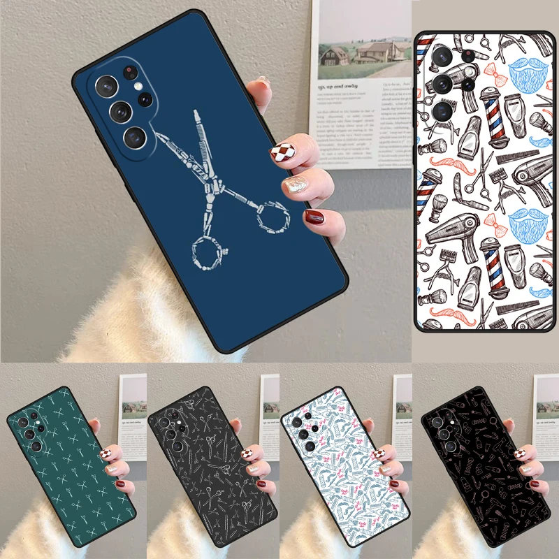 Cover For Samsung Galaxy S24 Ultra S21 S22 S8 S9 S10E Note 10 20 Plus FE S23 Hairdresser Barber Scissors Phone case Coque