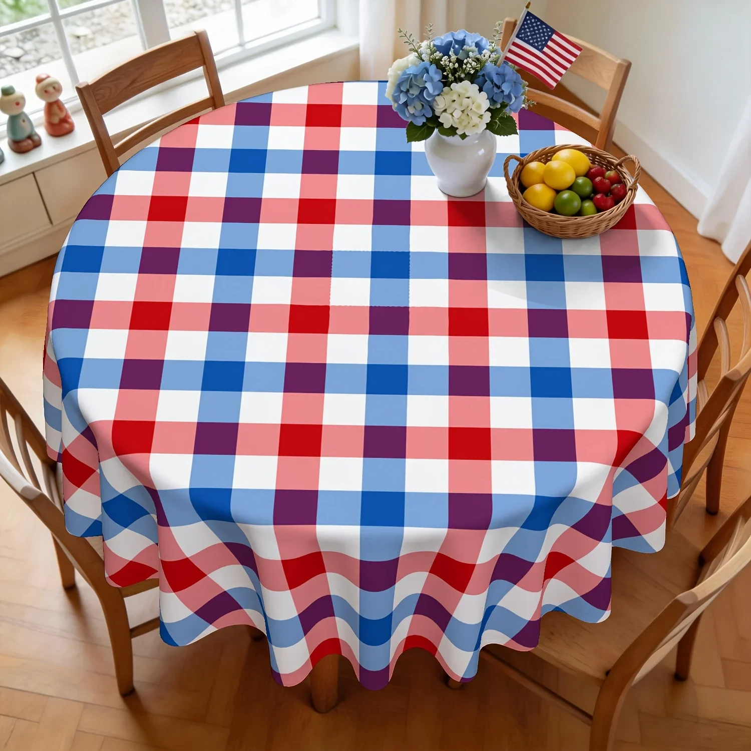One patriotic tablecloth for the Memorial Day of the Fallen Soldiers on July 4th, a patriotic checkered tablecloth.