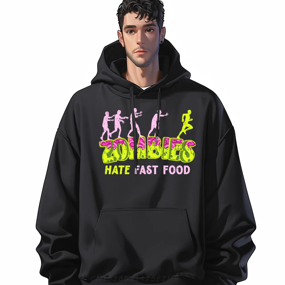 

Classic Slogan Long Sleeve Sweatshirt Discount O-Neck Printed Hoodies Mens Vintage Zombies Hate Fast Food Clothes