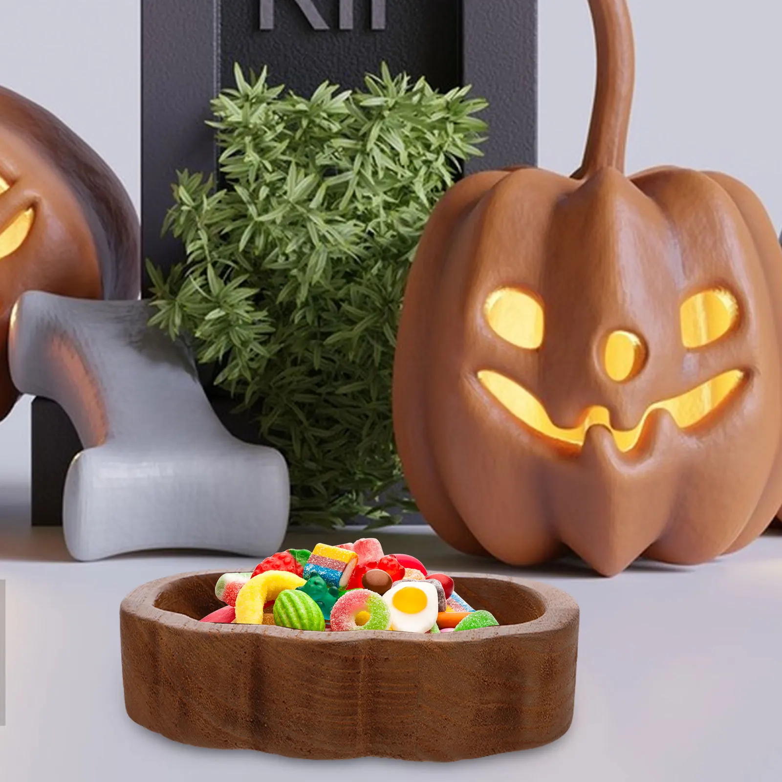 

Pumpkin Style Wood Bowl Carved Natural Texture Fruit Salad Dessert Tray Decorative Serving Plate Cute Soup Bowl