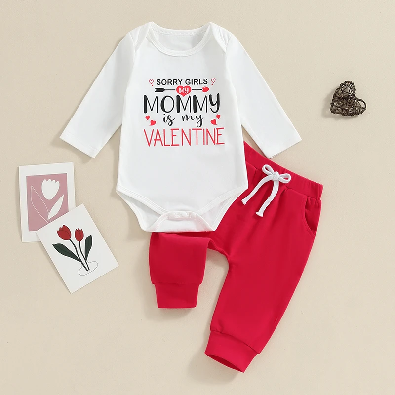 Valentine s Day Baby Boy Outfit Letter Heart Print Long Sleeve Rompers and Pants Set Fall Spring Clothes