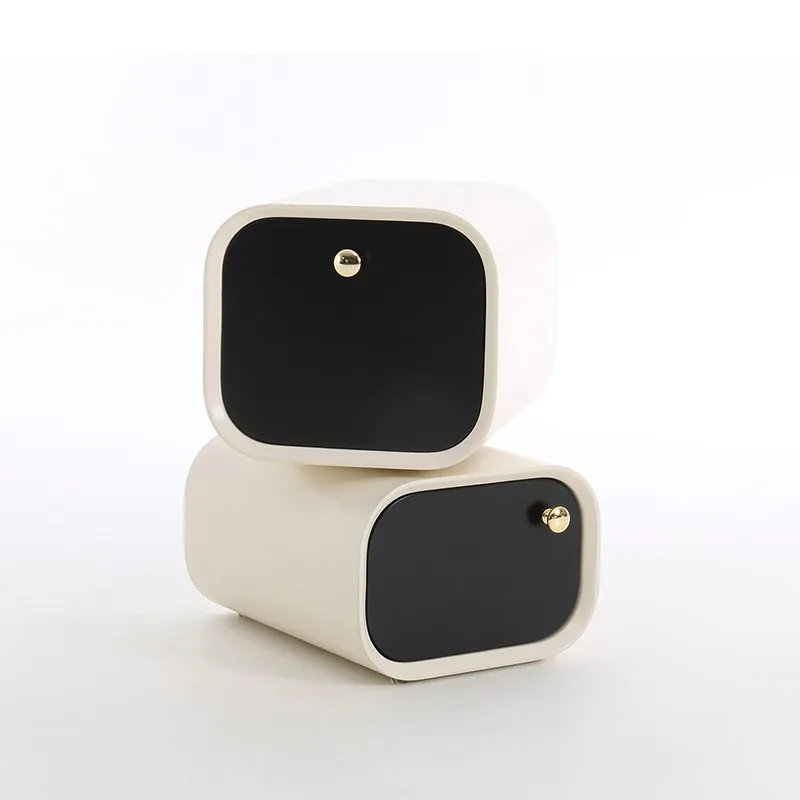 Modern Contrast Bedside Table 2 Drawer Pull-Out Nightstand with Electroplated Stainless Steel Handles for Bedroom