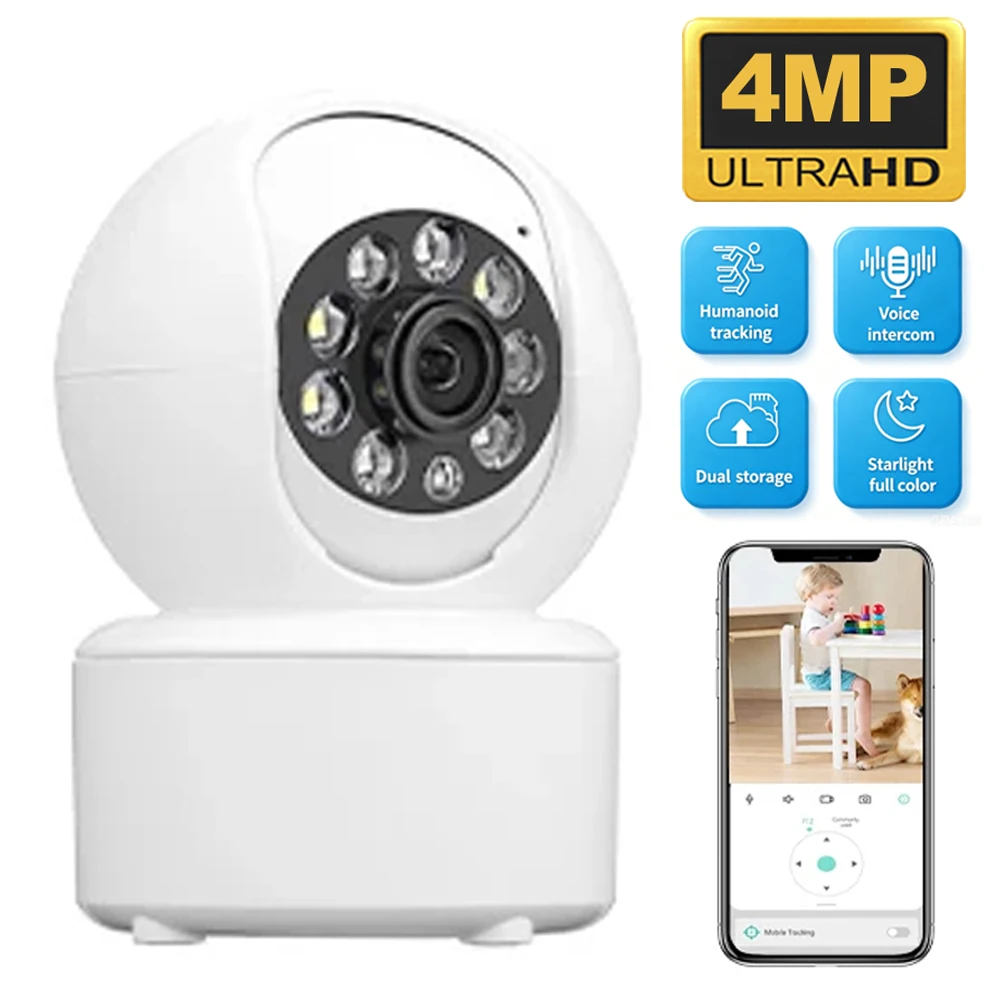 4MP WiFi Indoor Security Cam PTZ Baby Monitor Camera Two-Way with Voice Intercom & Night Vision CCTV Surveillance for Home ICSee