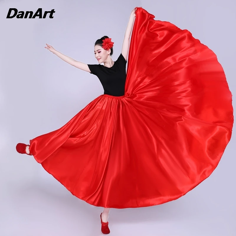 360/540/720 Degree Satin Skirt Women Belly Dance Gypsy Long Skirts 19 Colors Stage Performance Costume Practice Wear Clothing