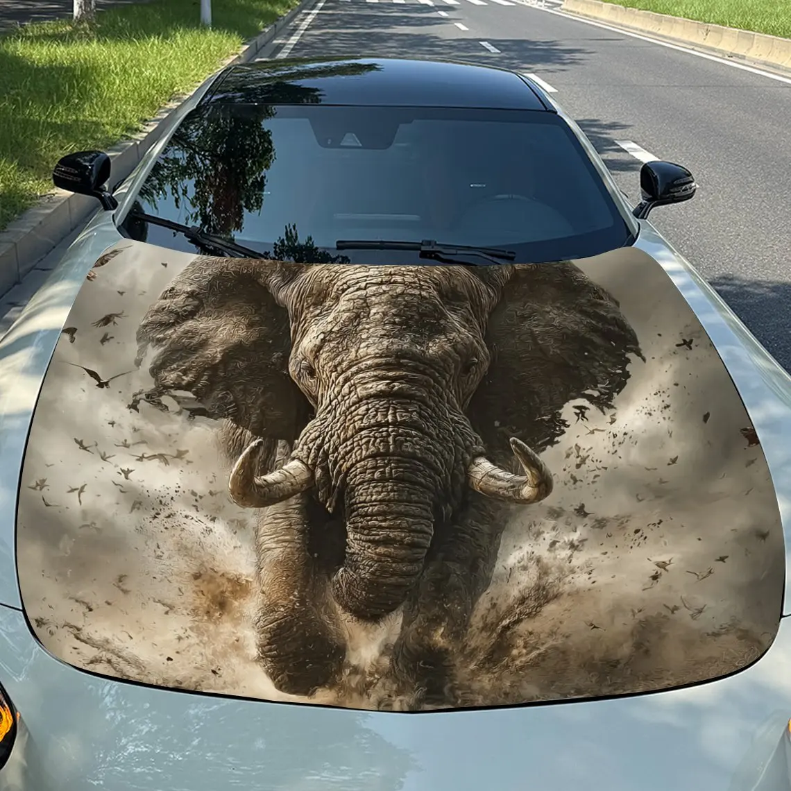 Running Elephant Vinyl Wrap, PVC Waterproof Hood Sticker, Self-Adhesive Scratch- Stickers For Engine Cover, Decal For Trucks, Ca
