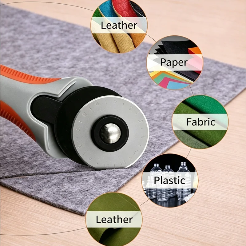 45mm Rotary Cutter, Fabric Cutting Roller Knife, Non-Slip Plastic Handle, Safety Blade Lock, Circular Roller Slicer, Suitable for Quilting, Sewing, Leather, Fabric, Patchwork, Embroidery, Scrapbooking, and Craft Materials view 5