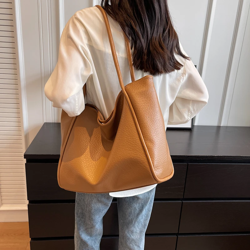 Weiche Leder frauen Tasche Hohe Kapazität Schulter Frauen Tasche Einfache Einfarbig Handtasche Geldbörse Weibliche Top-Griff Tasche Büro handtasche – Detail 9