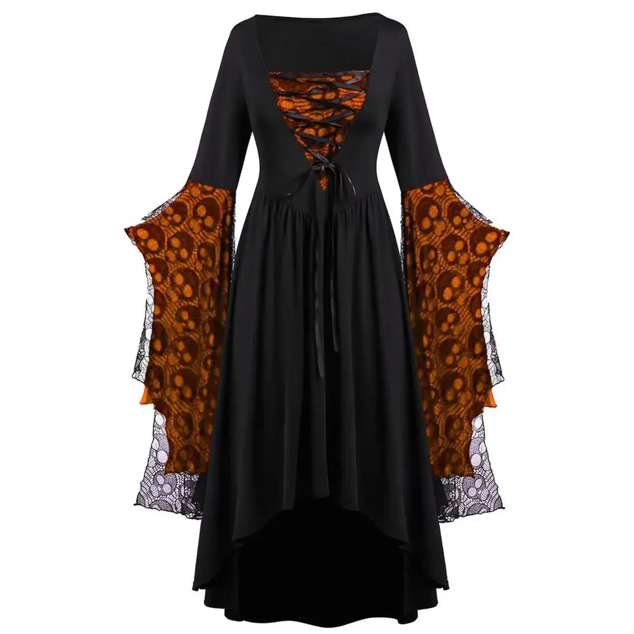 Vintage Halloween Cosplay Costume Witch Vampire Gothic Dress Ghost Dresses Up Party Printed Medieval Ghost Bride Female Clothes