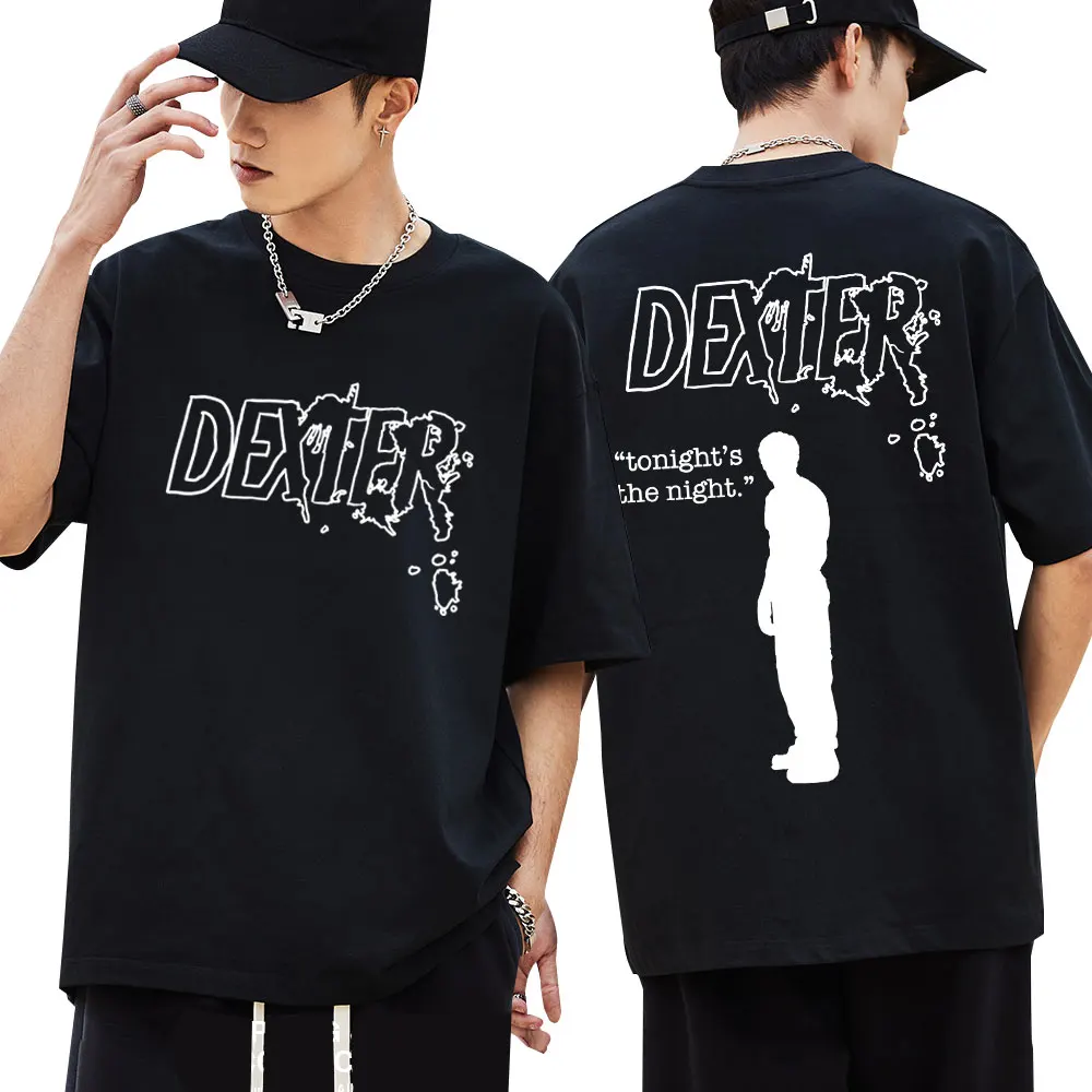 Camiseta Gráfica Masculina Vintage TV Play Dexter Morgan Tonight's The Night Oversized de Algodão Macio Casual Streetwear