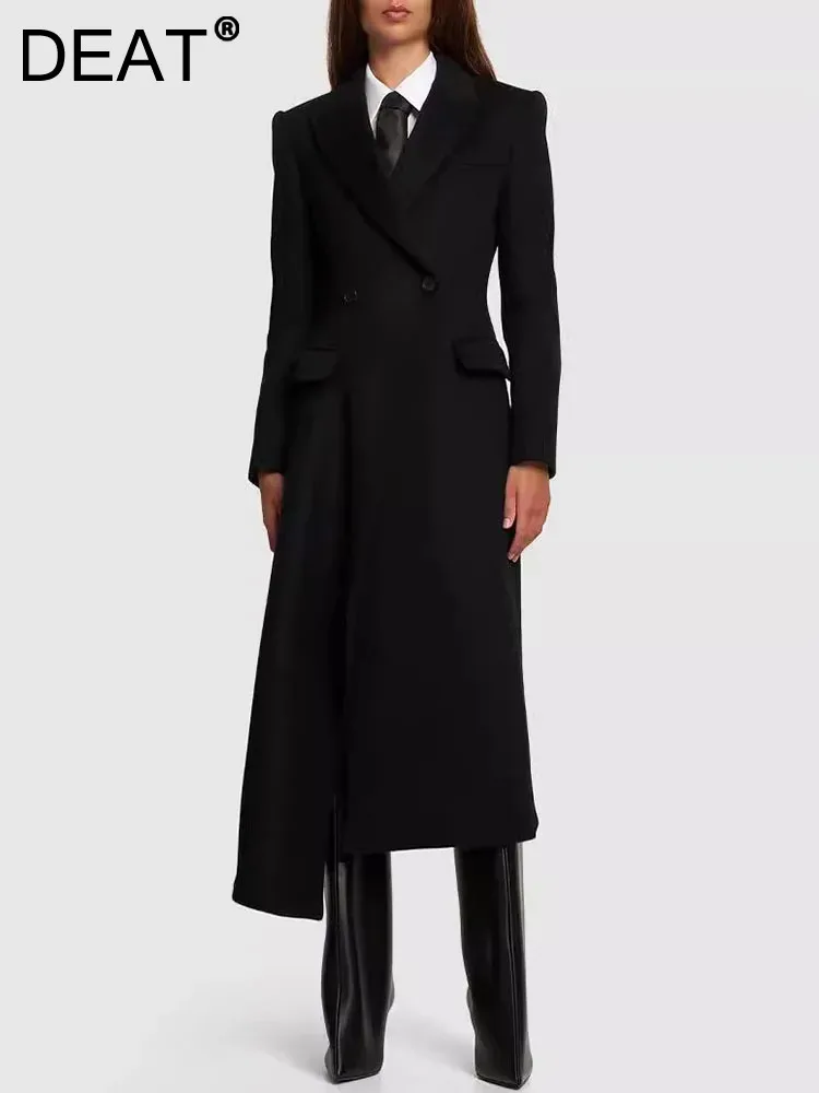 

DEAT Elegant Blazer Notched Collar Double Breasted Waist Retraction Irregular Hem Suit Overcoat Autumn 2024 New Fashion 7AB3919